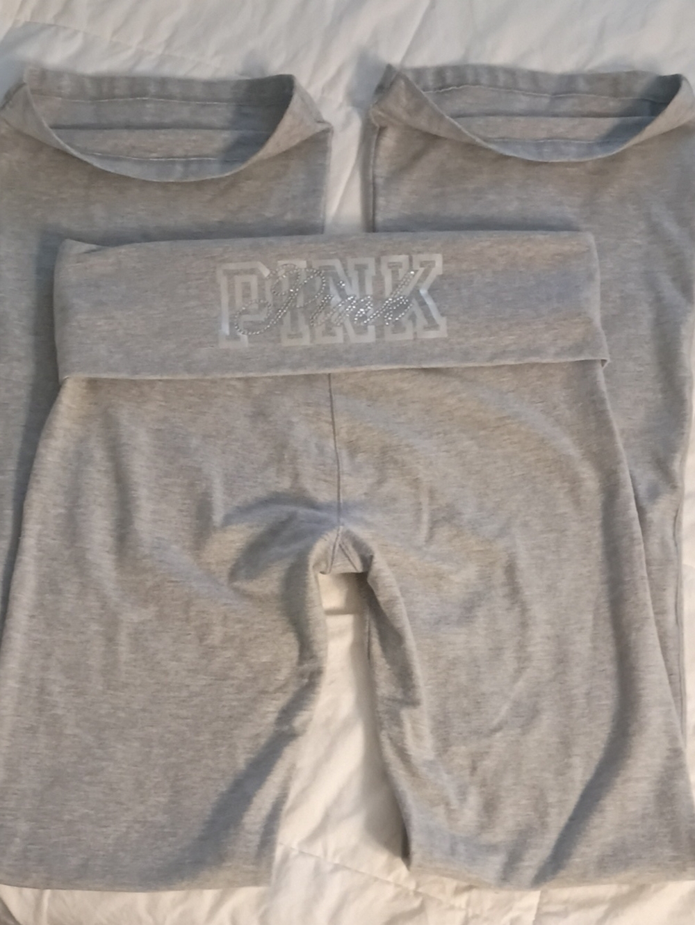 PINK Victoria's Secret Light Gray Fold-Over Waist Leggings